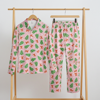Couples Matching Pink Christmas Pajamas – Holiday Sleepwear Pajama Sets Berry Jane