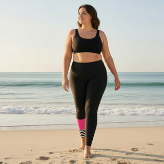 Women's Surf SUP Swim Leggings, UPF 50 - Sporty Black Pink Swim leggings Berry Jane™