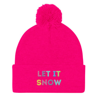Women's 'Let it Snow' embroidered Knit Hat Pom-Pom Beanie Knit Beanie Hats Berry Jane™