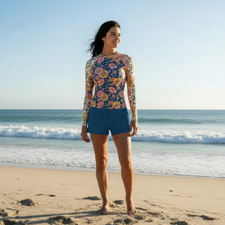 Women's UPF Rash Guard Built-In Bralette - 70s Retro Floral