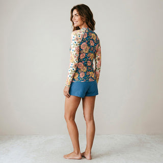 Women's UPF Rash Guard Built-In Bralette - 70s Retro Floral