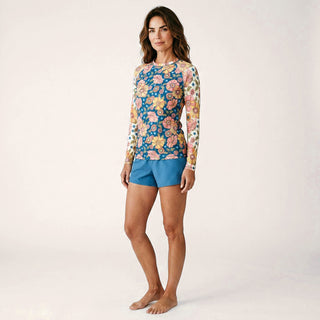Women's UPF Rash Guard Built-In Bralette - 70s Retro Floral