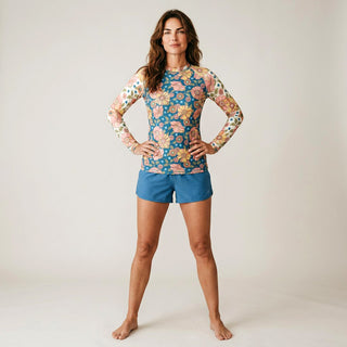 Women's UPF Rash Guard Built-In Bralette - 70s Retro Floral