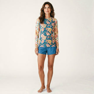 Women's UPF Rash Guard Built-In Bralette - 70s Retro Floral