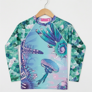 Girls Tween UPF 50+ Sea Life Mermaid Rash Guard, 8-20 Kids Rash Guards & Swim Shirts Berry Jane™