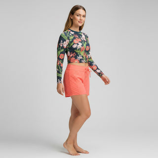 Women's Long Sleeve Lined Cropped Rash Guard, Seychelles Floral Rash Guards & Swim Shirts Berry Jane