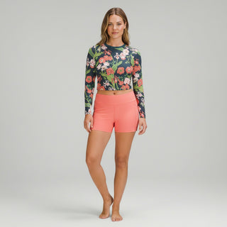 Women's Long Sleeve Lined Cropped Rash Guard, Seychelles Floral Rash Guards & Swim Shirts Berry Jane
