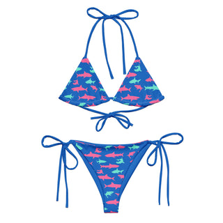 His Hers Matching Couples Swimsuit Set, Bikini + Swim Trunks - Electric Blue Sharks Couples Matching Swimsuit Set Berry Jane™