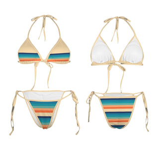 Women's 70s Retro Stripe Brazilian Bikini Set, Sunrise Stripes 2 Pc Swimsuit Set Berry Jane