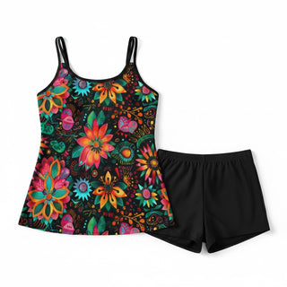 Women's Tankini Swimsuit Short Set - Boho Floral 2 Pc Swimsuit Set Berry Jane