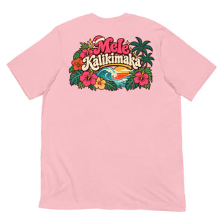 Pink Mele Kalikimaka Hawaiian Christmas T-Shirt, Rear Graphic