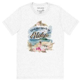Women's Watercolor 'Spirit of Aloha' Beach Graphic Short Sleeve T-Shirt T-Shirts Berry Jane™