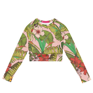 Long-Sleeve Cropped Rashguard, Vintage Tropical Floral Rash Guards & Swim Shirts Berry Jane™