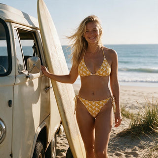 70s Vintage Style Yellow Daisies Floral String Bikini Set 2 Pc Swimsuit Set Berry Jane™