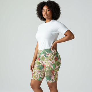UPF 50 Women's 9" Inseam Plus Size Swim Shorts, Vintage Tropical Floral swim shorts Berry Jane™