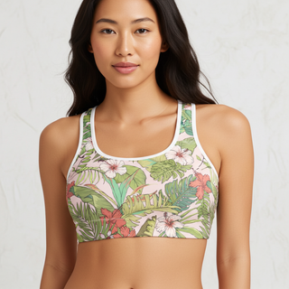 Women's Swim Sports Bra, Vintage Tropical Floral Sports Bras Berry Jane™