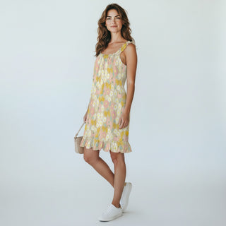 Women’s Ruffled Strap Sun Dress, Muted Blush Florals Dresses Berry Jane