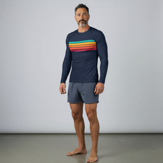 Men's UPF50+ Navy 70s Retro Stripe Rash Guard
