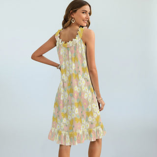 Women’s Ruffled Strap Sun Dress, Muted Blush Florals Dresses Berry Jane