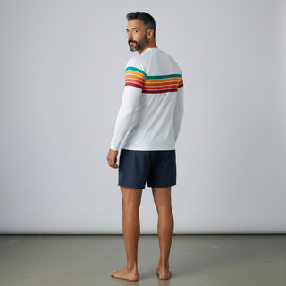 Men's 70s Retro Stripe Rash Guard - White