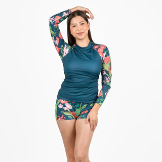 Women's 2 Piece UPF Shorts and Rash Guard Swimsuit Set - Seychelles Floral Swimwear Berry Jane™