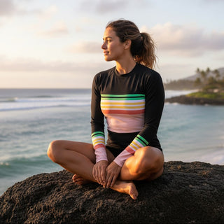 Vintage Hawaii Stripe Women's Long Sleeve UPF 50 Rash Guard Rash Guards & Swim Shirts Berry Jane™