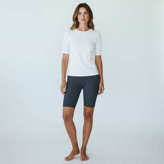 Women's 8" Inseam Long Swim Shorts, Seychelles Dark Blue swim shorts Berry Jane