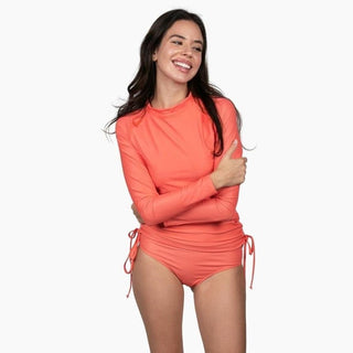 Women's 2-Piece Long Sleeve Swimsuit Set Ruched Tie Waist UPF 50, Coral 2 Pc Swimsuit Set Berry Jane™