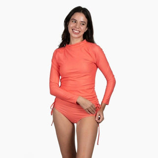 Women's 2-Piece Long Sleeve Swimsuit Set Ruched Tie Waist UPF 50, Coral 2 Pc Swimsuit Set Berry Jane™