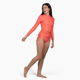 Women's 2-Piece Long Sleeve Swimsuit Set Ruched Tie Waist UPF 50, Coral 2 Pc Swimsuit Set Berry Jane™