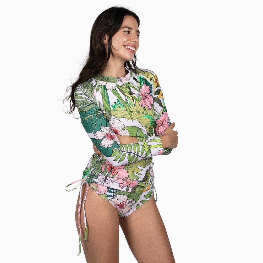 UPF50 Ruffle Rash Guard Swimsuit- Cherries