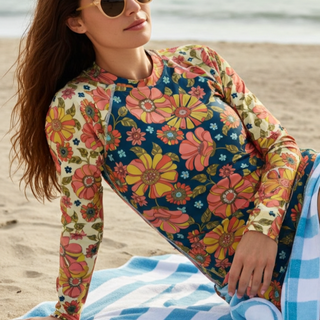 Women's Retro 70s Floral Rash Guard, UPF 50+ Rash Guards & Swim Shirts Berry Jane™