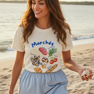 Women's French Farmers Market T-Shirt, Marches, French Food, Foodies graphic tee