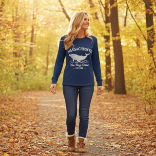 Massachusetts Whale Graphic Long-Sleeve T-Shirt, Navy Long Sleeve T-Shirts Berry Jane™