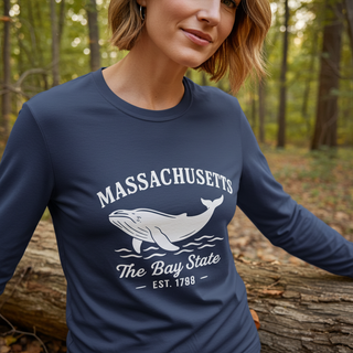 Massachusetts Whale Graphic Long-Sleeve T-Shirt, Navy Long Sleeve T-Shirts Berry Jane™