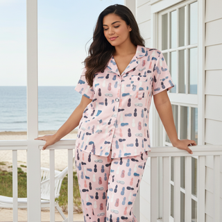 Women's Beachy Short Sleeve Silky Pajama Top, Pineapples Women's Pajama Tops Berry Jane™