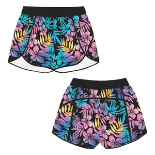 Women's 3" Quick Dry Board Shorts, Ombre Hawaii Hibiscus boardshorts Berry Jane™