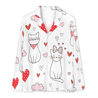 Women's Valentines Pajamas Set, Cat Lovers Women's Pajama Sets Berry Jane