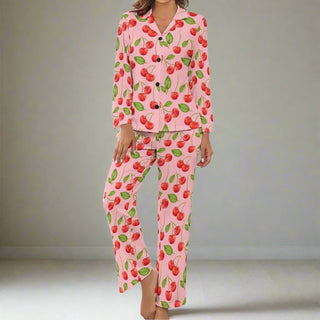 Womens novelty pajamas, cherry print, womens PJ sets