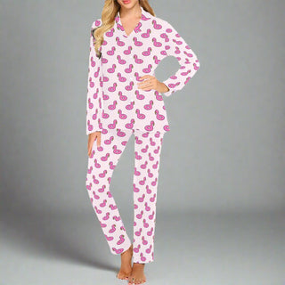 Women's Classic Pajama Set, Pink Flamingo Floaties Pajama Sets Berry Jane