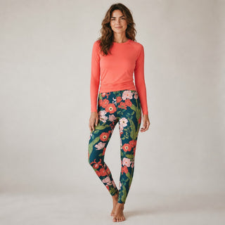 Woman wearing Seychelles Floral swim leggings 