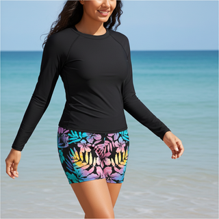 Women's 5" Swim Shorts with Pockets, Floral Hawaiian Hibiscus Swim Shorts Berry Jane™