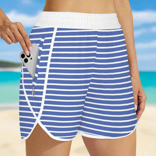 Women's Blue Beach Stripe Board Shorts - Lined, Pockets boardshorts Berry Jane™