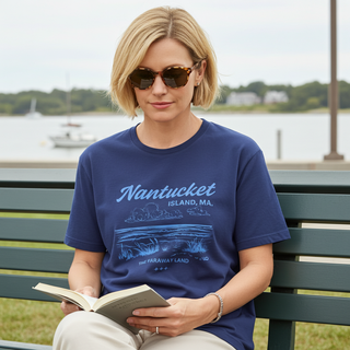 Women's Nantucket Island Massachusetts Tourist Graphic T-Shirt,  the Faraway Land Nantucket Island T-Shirt, Navy