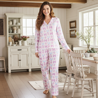 Women's Cute Pastel Chickens Jersey Knit Pajama Pants Set, Pink Women's Pajama Sets Berry Jane™