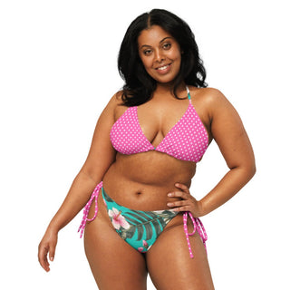 Mixed Pink Dots and Hawaiian Floral Bikini Set, Turquoise 2XS-6XL 2 Pc Swimsuit Set Berry Jane™
