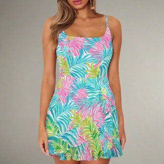 Los Cabos Tropical Floral Mini Ruffle Wrap Dress