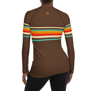 70s Vintage Stripe UPF 50 Long Sleeve Surf Rash Guard - UPF 50 Sun Protection Swim Shirt - Brown Rash Guards & Swim Shirts Berry Jane™
