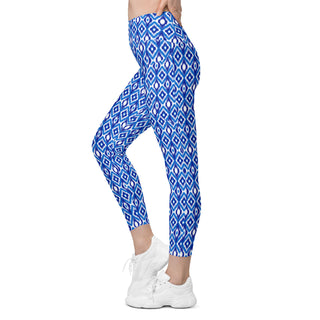 Women's Swim Leggings with Pockets, UPF 50+ Blue Ikat Swim leggings Berry Jane™