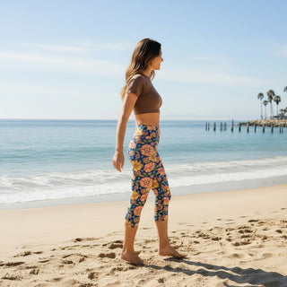 UPF 50+ Women's Surf, Swim, Surf Paddleboard Capri Pant 70s Retro Floral Swim leggings Berry Jane™